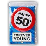 Happy Birthday kaart met button 50 jaar