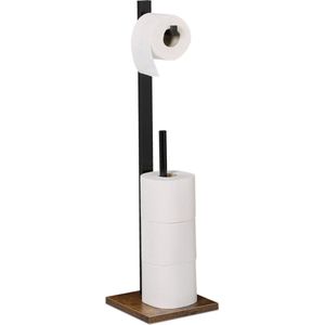 toiletrolhouder - met reserverolhouder - zonder boren - bamboe - zwart-bruin