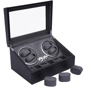 Horlogedoos - Automatische Horloge Kist - Watchwinder - Zwart/Grijs - Voor 10 Horloges - L33.5 x B24 x H18 CM