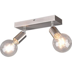 LED Plafondspot - Torna Zuncka - E27 Fitting - 2-lichts - Rechthoek - Mat Nikkel - Aluminium