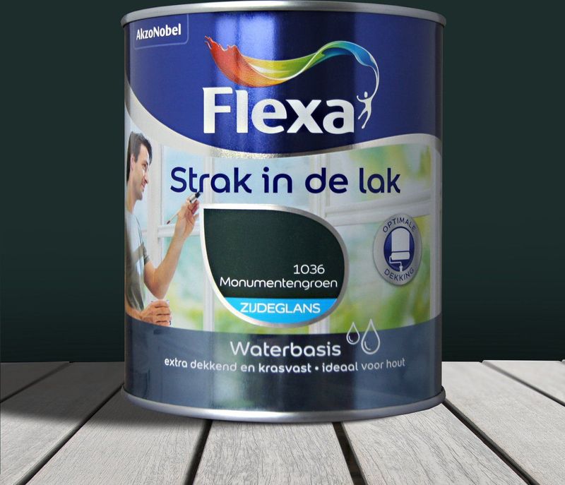 Flexa Strak In De Lak Acryl Zijdeglans Monumentengroen 1036 Groen - 750 ml- Lakverf - Dekkend - Binnen - Zijdeglans -