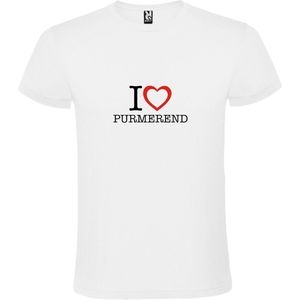 Wit T shirt met print van 'I love Purmerend' print Zwart / Rood size XL