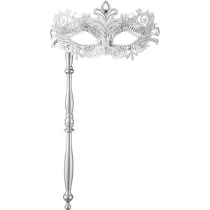 dressforfun - Venetiaans stokmasker zilver - verkleedkleding kostuum halloween verkleden feestkleding carnavalskleding carnaval feestkledij partykleding - 303542
