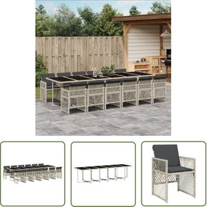 The Living Store Tuinset Stoelen - Lichtgrijs - PE-rattan - Gehard glas - Inklapbare rugleuning - Dik gevoerde kussens