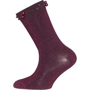 Kindersokken Wijnrood met Glittergaren en pareltjes - 31/34