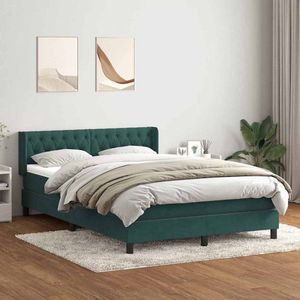 vidaXL Boxspring Donkergroen 140x210 cm Boxspring - Donkere Kleuren - Luxe Boxspring - Fluweel Bed - Comfortabel Bed - Slaapkamer Decoratie - Design Bed - Groot Tweepersoonsbed - Kingsize Bed - Premium Bed