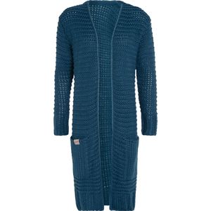 Knit Factory Alex Lang Gebreid Dames Vest - Grof gebreid donkerblauw damesvest - Cardigan voor de herfst en winter - Lang vest tot over de knie - Petrol - 36/38
