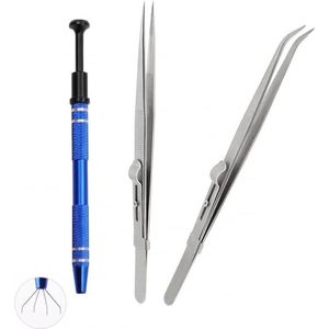 RVS Houder Pick Up Klauw Pincet Tool Set - Diamant Steen Juweliers Gereedschap - Voor Sieraden Maken Craft - Zelfsluitende Pincet Edelstenen - Prong Pincet Grabber