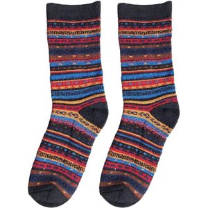 Natural Style - Alpaca sokken met motief hut - zwart - warme sokken - alpacawol
