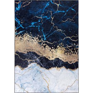 Abstract Marmer Vloerkleed - Modern Tapijt voor Woonkamer, Slaapkamer en Eetkamer - Antislip en Wasmachinebestendig - 120x170 cm - Grijs en Goud