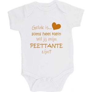 100% katoenen Romper ""Geluk is soms heel klein Wil jij mijn PEETTANTE zijn?"" Meter Unisex Katoen Wit/tan Maat 62/68