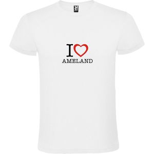 Wit T shirt met print van 'I love Ameland' print Zwart / Rood size L