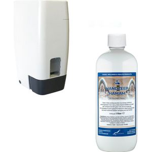 Zeepdispenser 1 liter kunststof hervulbaar + 5 liter handzeep Hamam