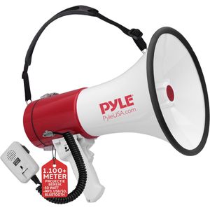 Pyle Megafoon Luidspreker - 50 Watt Luidsprekerhoorn - Draagbare Luidspreker met Sirene - Bullhorn met Afneembare Microfoon - Ideaal voor Politie en Cheerleading