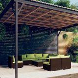 The Living Store Loungeset Poly Rattan - Bruin - Modulair Design - Waterbestendig - Comfortabele kussens