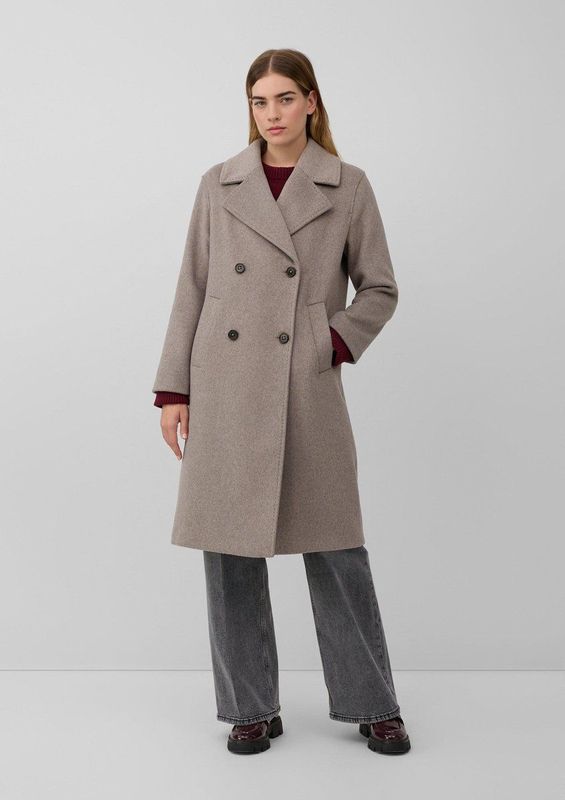 s.Oliver - Wollen Jas - Taupe mêlee - Met Reverskraag en Dubbele Knoopsluiting