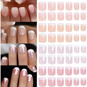 GUAPÀ® Plaknagels 96 stuks | Parelmoer Plak Nagels | Valse Nagels | Press On Nails | Zelfklevende Plaknagels | Nepnagels | Kunstnagels | Compleet plaknagels starterspakket | Nagels stickers | 96 stuks plaknagels French Manicure Chrome Effect