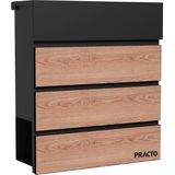 Practo Garden - Brievenbus - Wandbrievenbus - Cannes -Met krantenhouder - Krantenhouder - Zwart Met Houtlook - Houtlook