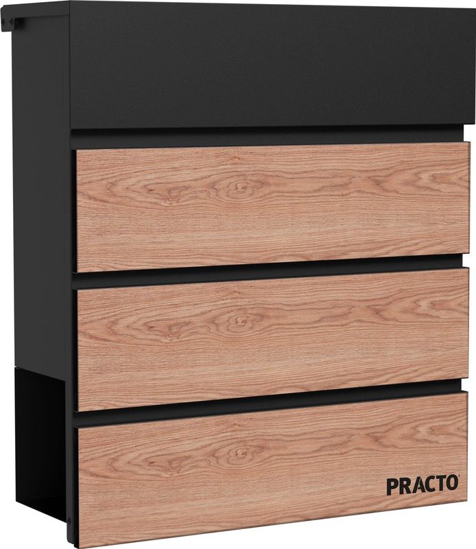 Practo Garden - Brievenbus - Wandbrievenbus - Cannes -Met krantenhouder - Krantenhouder - Zwart Met Houtlook - Houtlook