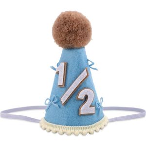 Halve verjaardagshoed met strik in zachte kleuren, feestelijke kegelkroon voor baby’s van zes maanden, ideaal als cake smash fotorekwisiet en halfjaarviering decoratie voor jongens en meisjes