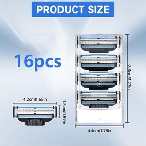 16pcs Mach 3 Razor Blades - Mach 3 Men's Razor Blades Refills - Compatibel met Mach 3 Scheerapparaten voor het Schoonmaken van Baard en Lichaamshaar