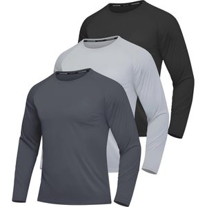 Rash Guard Shirts voor Heren - 3 Pack Lange Mouwen met UV Bescherming en Sneldrogend Materiaal