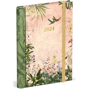 Lannoo Graphics - Diary Wire-O 2024 - Agenda 2024 - Wire-O - BOTANIC - Pink - 7d/2p - 4Talig - 120 x 160 mm