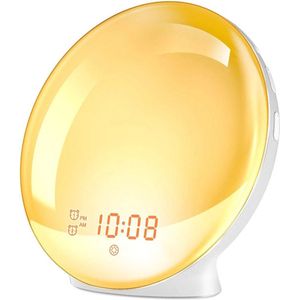 Wake Up Light - Wekker Met Zonsopgang/Zonsondergang Simulatie - Dual Alarmen - Fm Radio - Nachtlampje 7 Kleuren - Natuurlijke Geluiden - Snooze