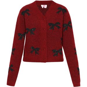 MYMO - Gebreid Vest - Bourgogne/Zwart - Lange Mouw