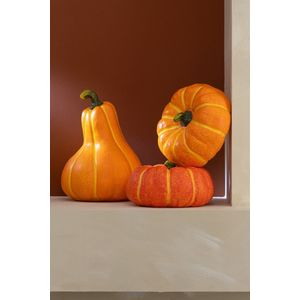 J-Line decoratie Pompoen - keramiek - oranje - 2 stuks
