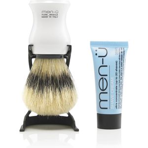 Men-U Scheerkwast  Barbiere Pure Bristle - Wit + Standaard + Scheercrème