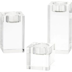 QUVIO Waxinelichthouder - Set van 3 - Glas - Voor binnen - Kandelaar - Kaarsenhouder - Glazen kaarsenhouders - Waxinelicht houder - theelichthouder - Waxinelichtjes - Rechthoek - Sfeerlichtjes