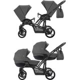 Bebetto 42 Duowagen - Tweeling kinderwagen - duo buggy 2 in 1 (2 wiegen + 2 zitjes) Grey Black Frame