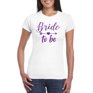 Wit Bride To Be t-shirt met paarse glitters dames - Vrijgezellen/bachelor feest XXL