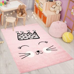 Flycarpets Playful Pals Kids Kinderkamer Queen Vloerkleed - Roze - 120x160 cm