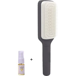 Aurgan Zelfreinigende Haarborstel - grijs - Anti-Klit - massageborstel - Draaibaar haarborstel - inclusief Aurgan haarolie