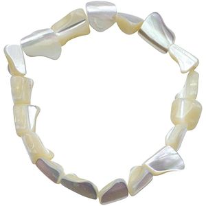 Armband White Shell Small - wit - parelmoer - elastisch armband - luxe sieraden zakje - wit armband - armband dames