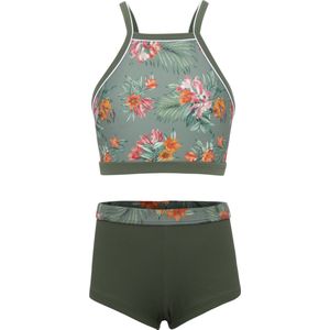 Bikini hipster broekje en cro top met racerback - Hawaii flowers Groen 170-176