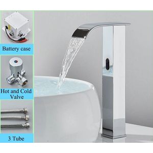Mygroot - Wastafelkraan - Chroom met Sensor - Wastafelkraan Chroom - Wastafelkraan met Waterval - Wastafelmengkraan - Waterval