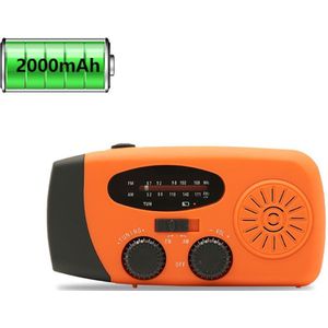 Colorful Sun® Noodradio op batterijen – Handmatig opwindbaar – Zonne-energie – Micro-USB – 2000mAh powerbank – AM/FM radio – LED zaklamp – SOS alarm – Voor noodsituaties – Oranje
