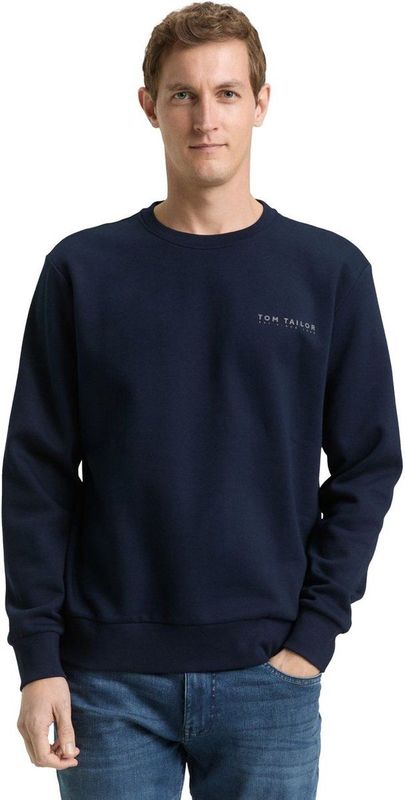 Tom Tailor Heren Sweatshirt PRINTED CREW NECK regular fit Blauw XXL Ronde Hals Volwassenen