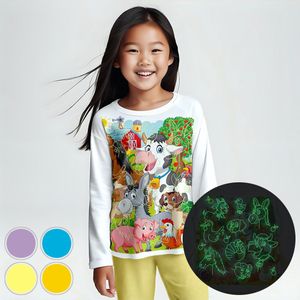 Boerderij Dieren - Glow-in-the-dark pyjama - licht geel - maat 92-98 - 2 jaar - 100% katoen