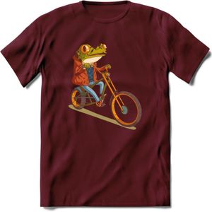 Biker kikker T-Shirt Grappig | Dieren reptiel Kleding Kado Heren / Dames | Animal Skateboard Cadeau shirt - Burgundy - XXL