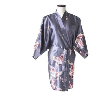 TA-HWA - Dames Kimono Kort- met Kraanvogels - Zilver - Maat L