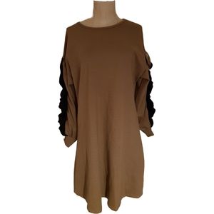Dames jurk met roezelmouw camel One size 38/42