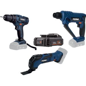 FPS1001 - FERM - F-Power - Gereedschapset - 20V - Starter set - Boormachine - Klopboor - Multitool -Voordeel verpakking!