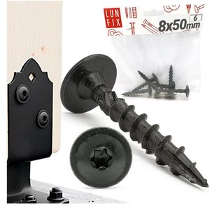 LUN FIX - Plaatschroef 8x50 - bevestiging van palen - ZWART - 6 stuks