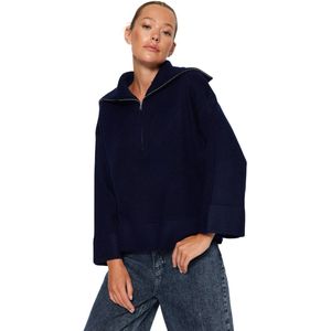 Trendyol Gele Brede Zachte Textuur Gebreide Trui Met Rits Twoaw23Kz00236