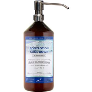 Bodylotion Cool Down 1 Liter met luxe RVS zilverkleurige pomp - stijlvolle en duurzame uitstraling