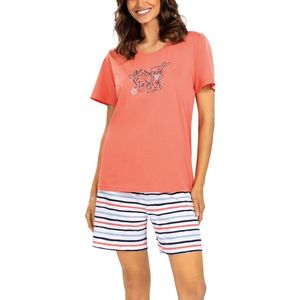 Comtessa - Dames Shortama - Zomer Pyjama - Katoen - Koraal - Maat 48